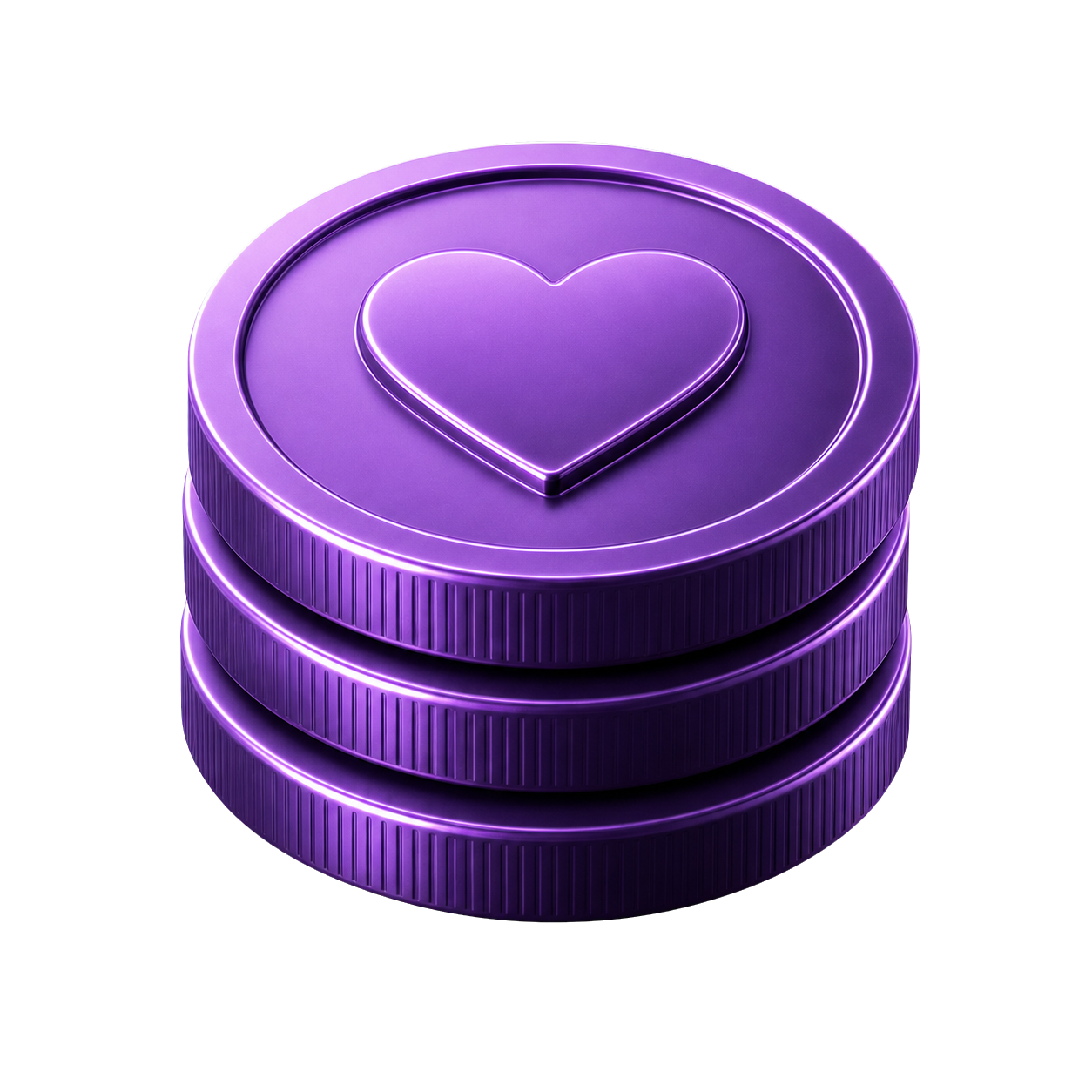 Stack of purple Podisodic tip coins with a heart